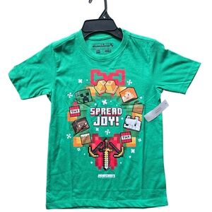 Minecraft “Spread Joy!” Christmas Tee Boys S (6/7) Kelly Green NWT